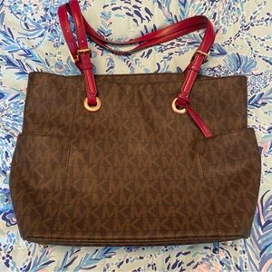 Michael Kors Jet Set Travel Top Zip Medium Signature Monogram Tote Handbag